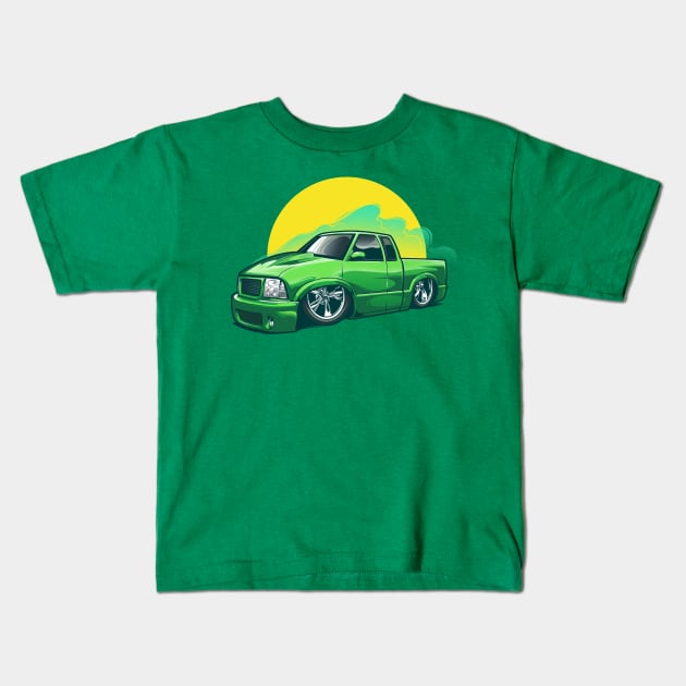 Lowered Green Truck Kids T-Shirt by Aiqkids Design